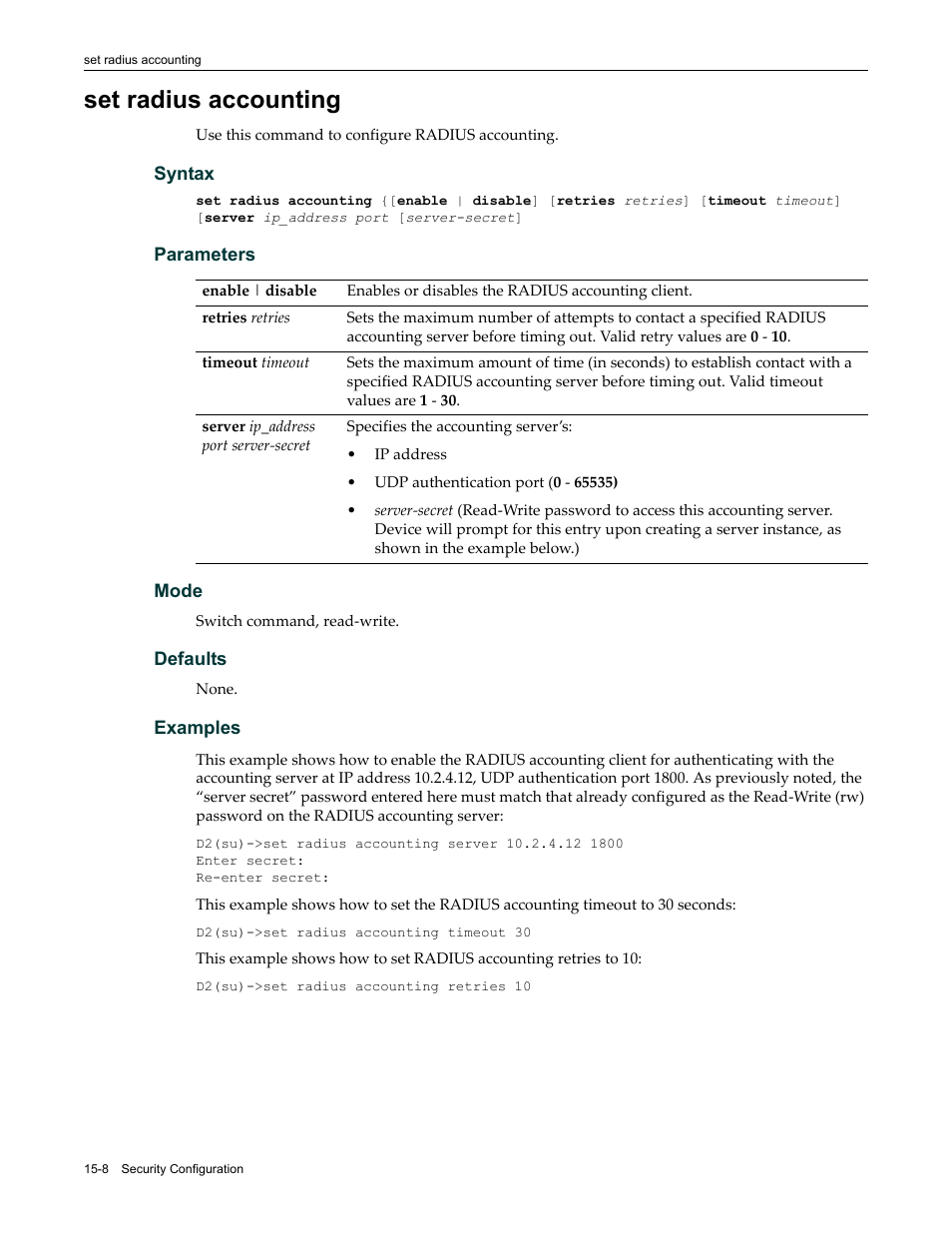 Set radius accounting, Set radius accounting -8 | Enterasys Networks Enterasys D2 D2G124-12P User Manual | Page 432 / 496