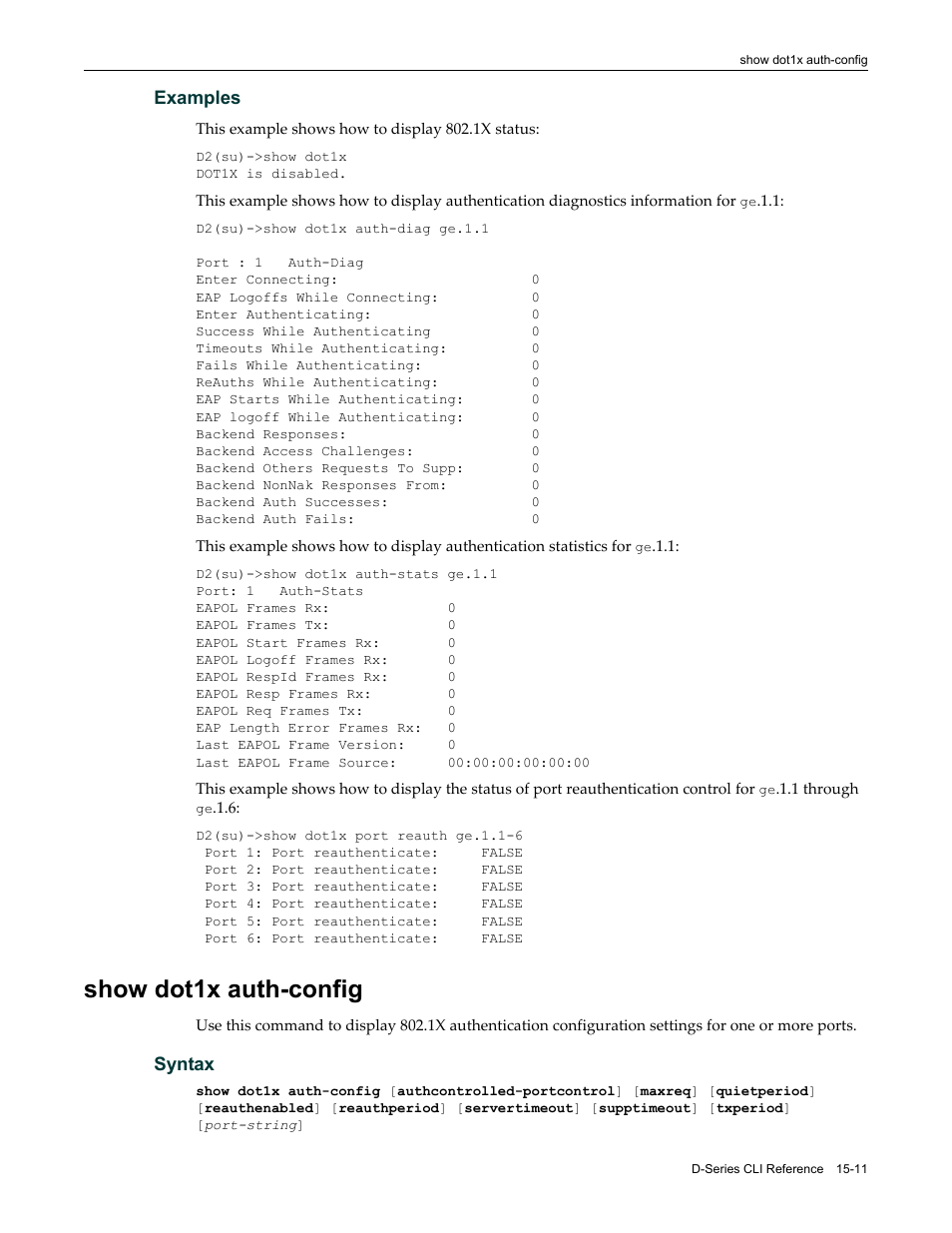 Show dot1x auth-config, Show dot1x auth-config -11 | Enterasys Networks Enterasys D2 D2G124-12P User Manual | Page 435 / 496