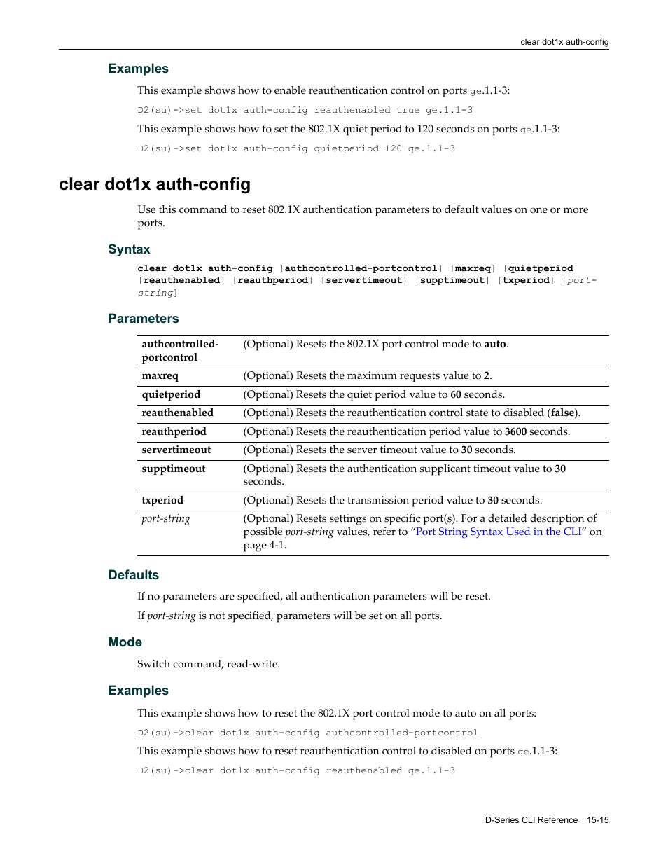 Clear dot1x auth-config, Clear dot1x auth-config -15 | Enterasys Networks Enterasys D2 D2G124-12P User Manual | Page 439 / 496