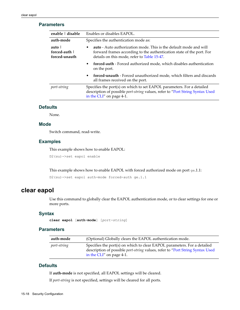 Clear eapol, Clear eapol -18 | Enterasys Networks Enterasys D2 D2G124-12P User Manual | Page 442 / 496