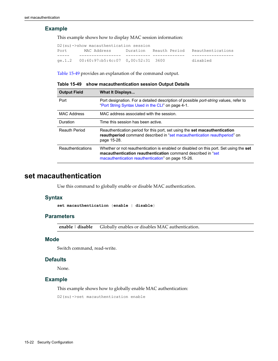 Set macauthentication, Set macauthentication -22, Ed in | Enterasys Networks Enterasys D2 D2G124-12P User Manual | Page 446 / 496