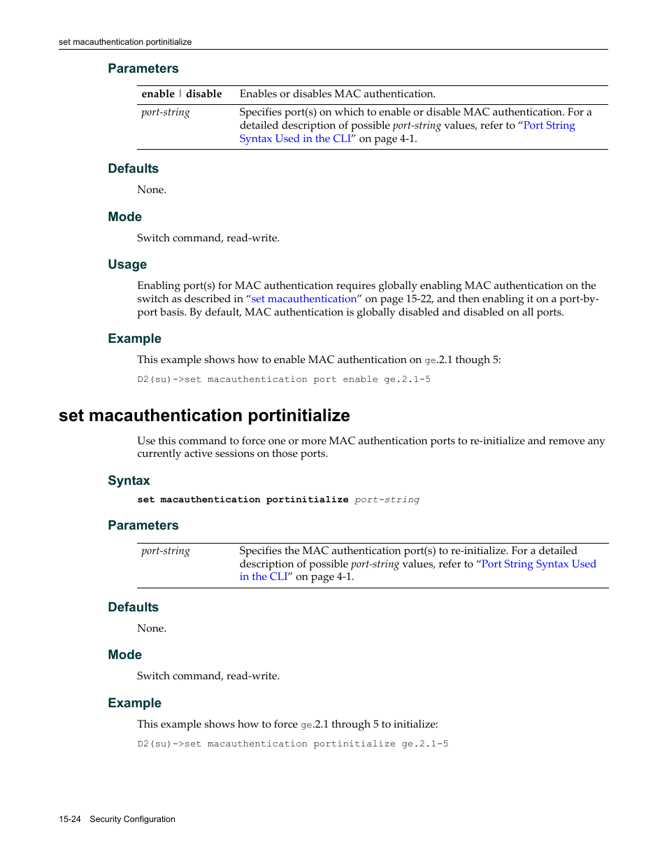 Set macauthentication portinitialize, Set macauthentication portinitialize -24 | Enterasys Networks Enterasys D2 D2G124-12P User Manual | Page 448 / 496