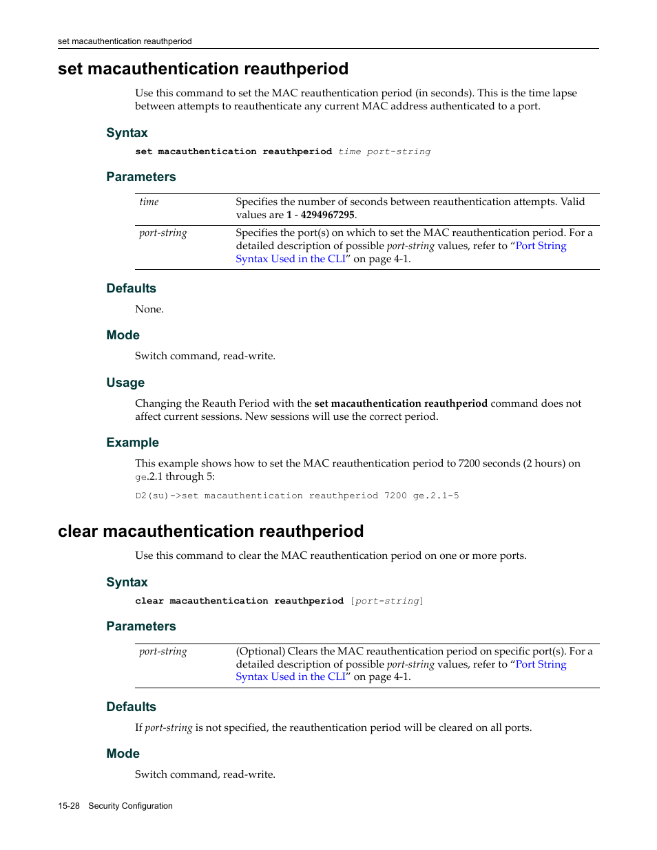 Set macauthentication reauthperiod, Clear macauthentication reauthperiod | Enterasys Networks Enterasys D2 D2G124-12P User Manual | Page 452 / 496