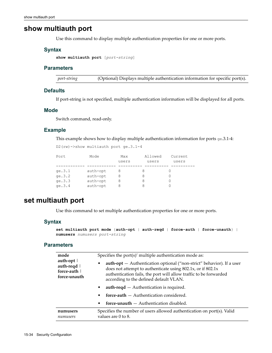 Show multiauth port, Set multiauth port, Show multiauth port -34 set multiauth port -34 | Enterasys Networks Enterasys D2 D2G124-12P User Manual | Page 458 / 496