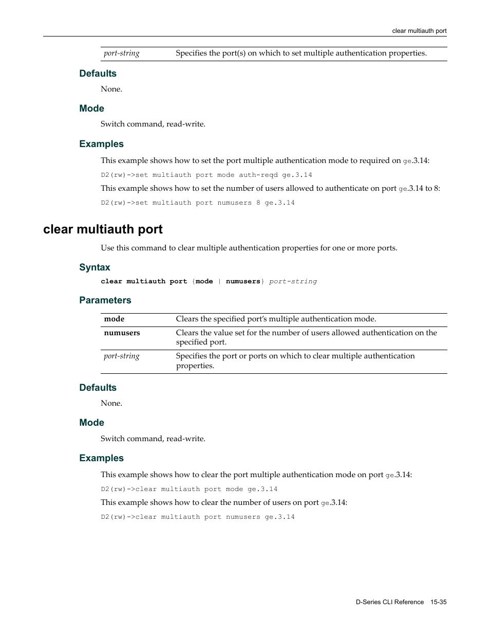 Clear multiauth port, Clear multiauth port -35 | Enterasys Networks Enterasys D2 D2G124-12P User Manual | Page 459 / 496