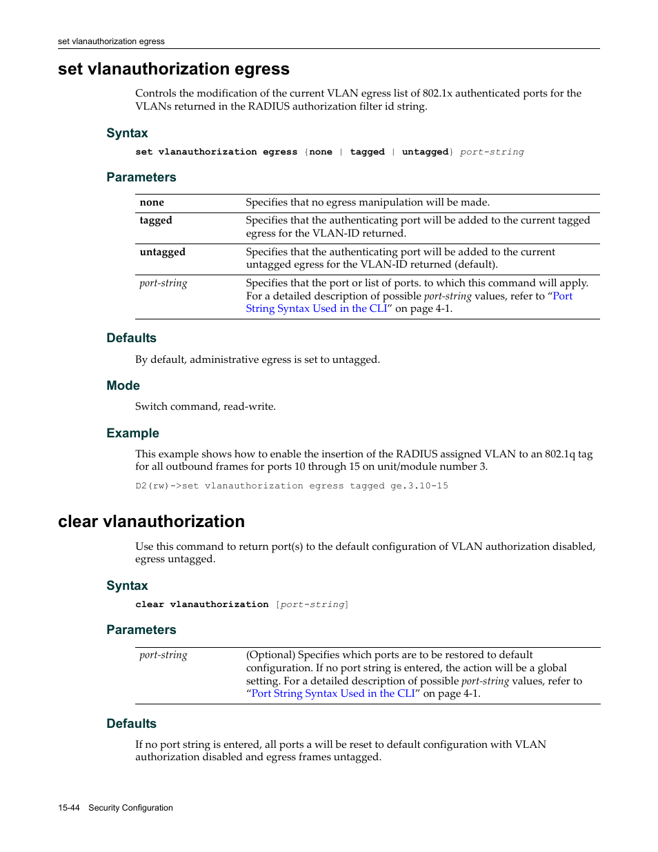 Set vlanauthorization egress, Clear vlanauthorization | Enterasys Networks Enterasys D2 D2G124-12P User Manual | Page 468 / 496