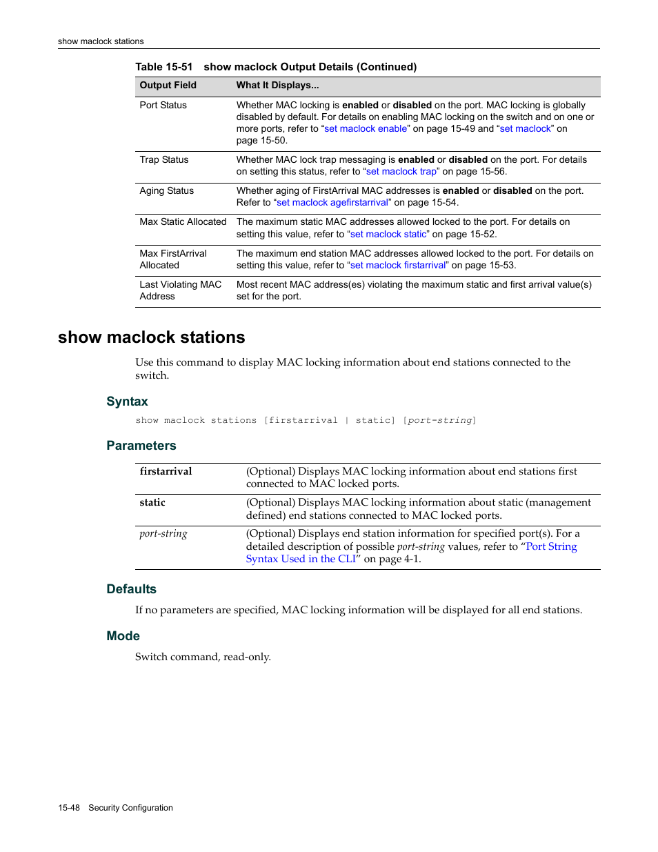 Show maclock stations, Show maclock stations -48 | Enterasys Networks Enterasys D2 D2G124-12P User Manual | Page 472 / 496