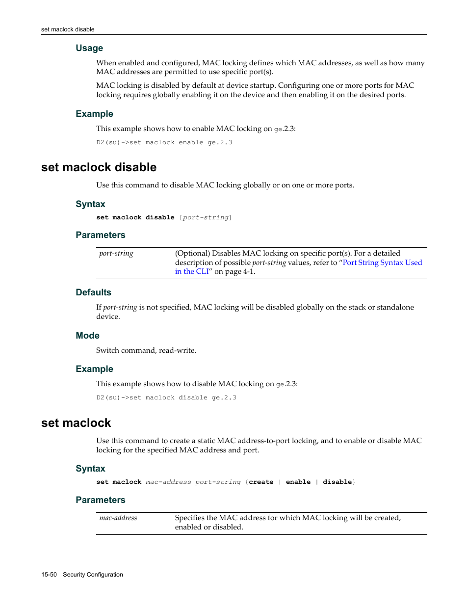 Set maclock disable, Set maclock, Set maclock disable -50 set maclock -50 | Enterasys Networks Enterasys D2 D2G124-12P User Manual | Page 474 / 496