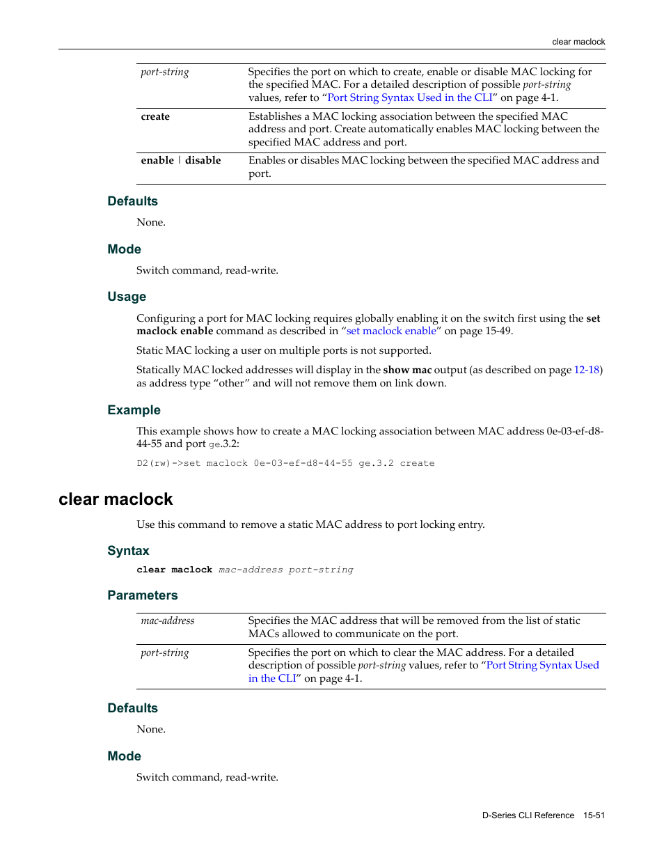 Clear maclock, Clear maclock -51 | Enterasys Networks Enterasys D2 D2G124-12P User Manual | Page 475 / 496