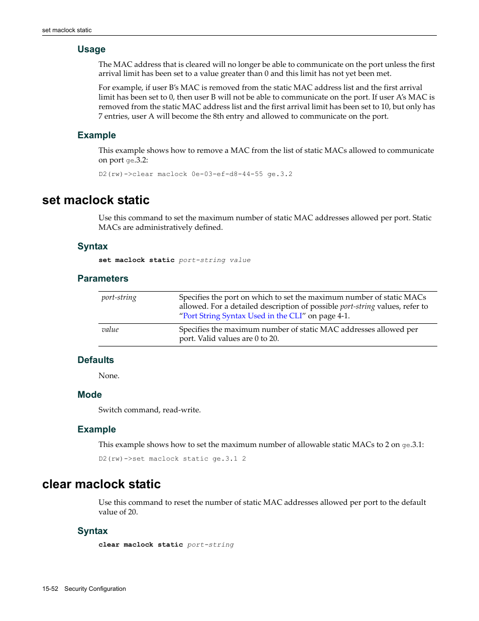 Set maclock static, Clear maclock static, Set maclock static -52 clear maclock static -52 | Enterasys Networks Enterasys D2 D2G124-12P User Manual | Page 476 / 496