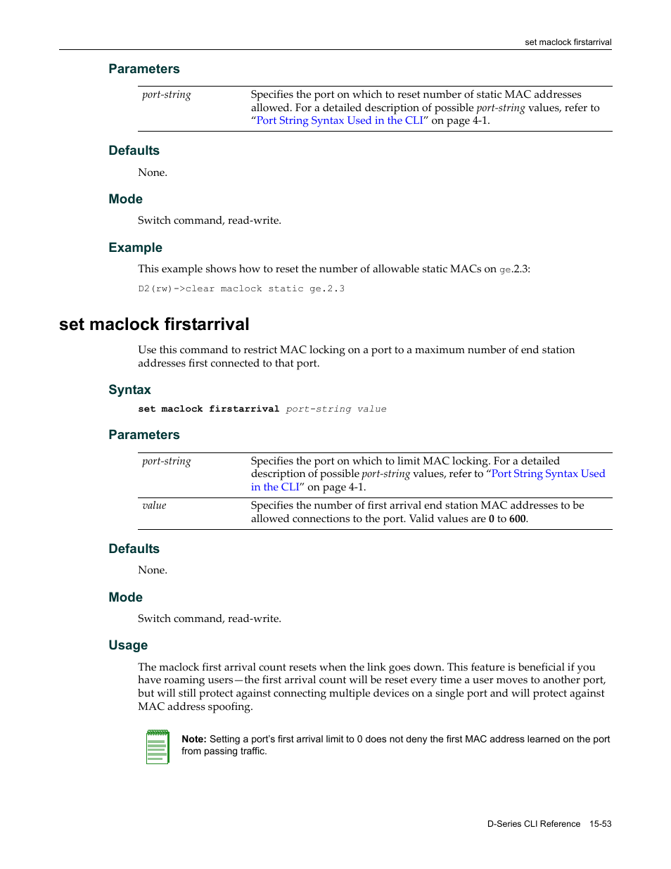 Set maclock firstarrival, Set maclock firstarrival -53 | Enterasys Networks Enterasys D2 D2G124-12P User Manual | Page 477 / 496