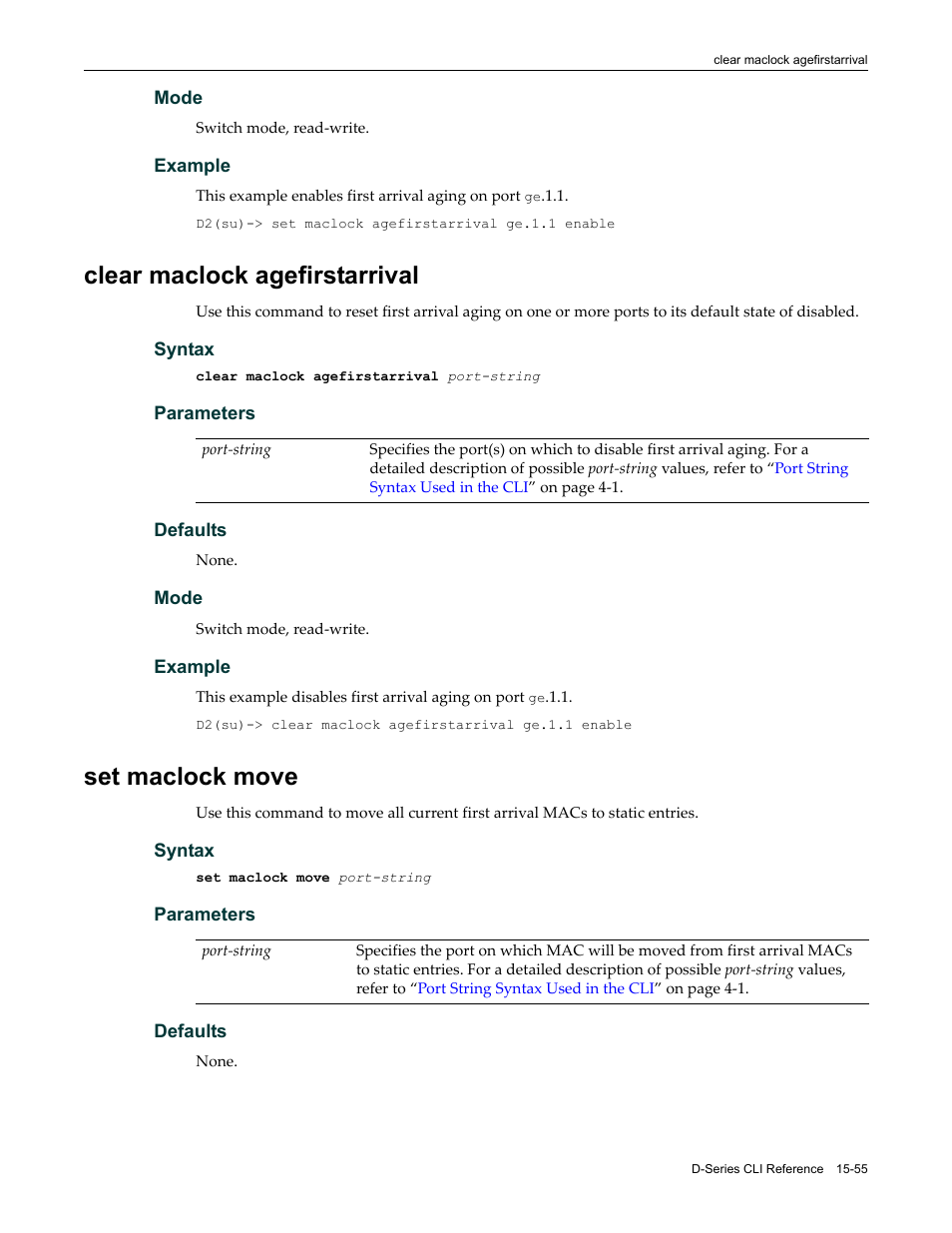 Clear maclock agefirstarrival, Set maclock move | Enterasys Networks Enterasys D2 D2G124-12P User Manual | Page 479 / 496