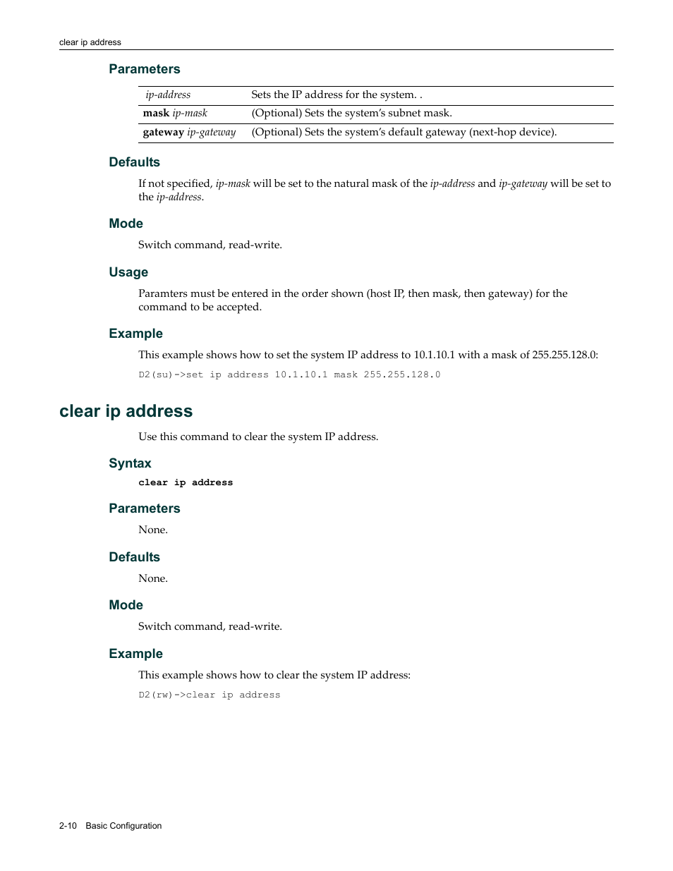 Clear ip address, Clear ip address -10 | Enterasys Networks Enterasys D2 D2G124-12P User Manual | Page 48 / 496