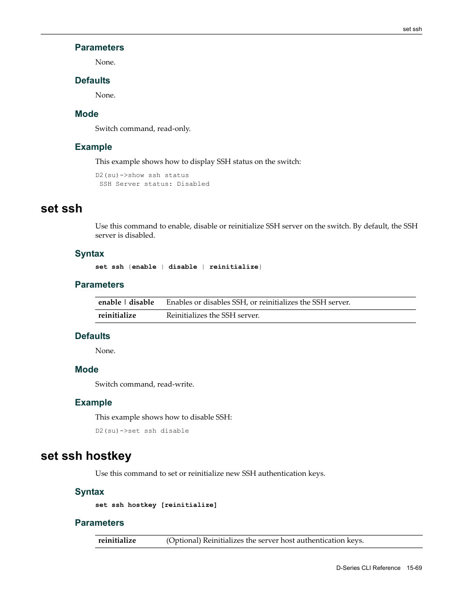 Set ssh, Set ssh hostkey, Set ssh -69 set ssh hostkey -69 | Enterasys Networks Enterasys D2 D2G124-12P User Manual | Page 493 / 496