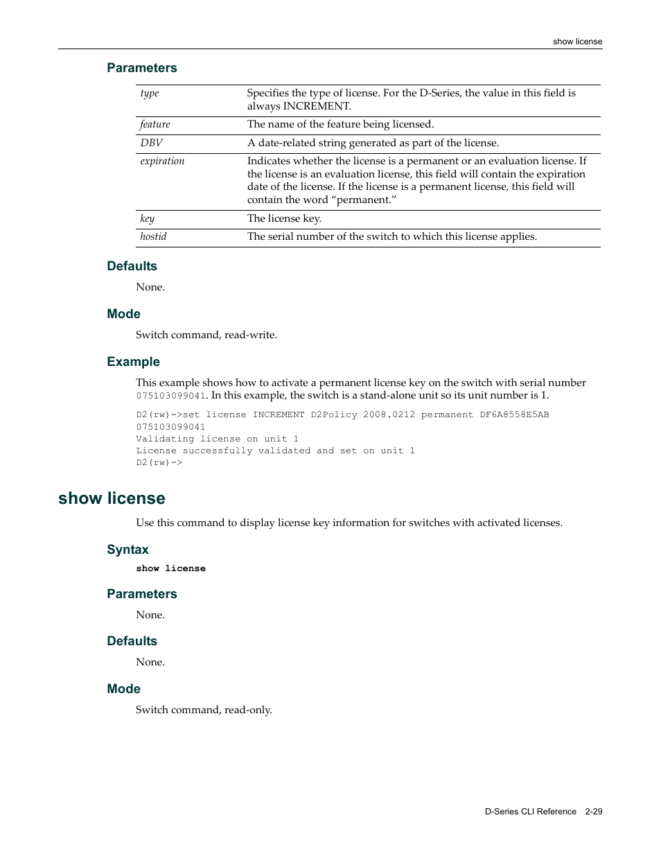 Show license, Show license -29 | Enterasys Networks Enterasys D2 D2G124-12P User Manual | Page 67 / 496