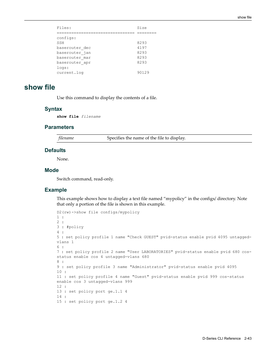 Show file, Show file -43 | Enterasys Networks Enterasys D2 D2G124-12P User Manual | Page 81 / 496