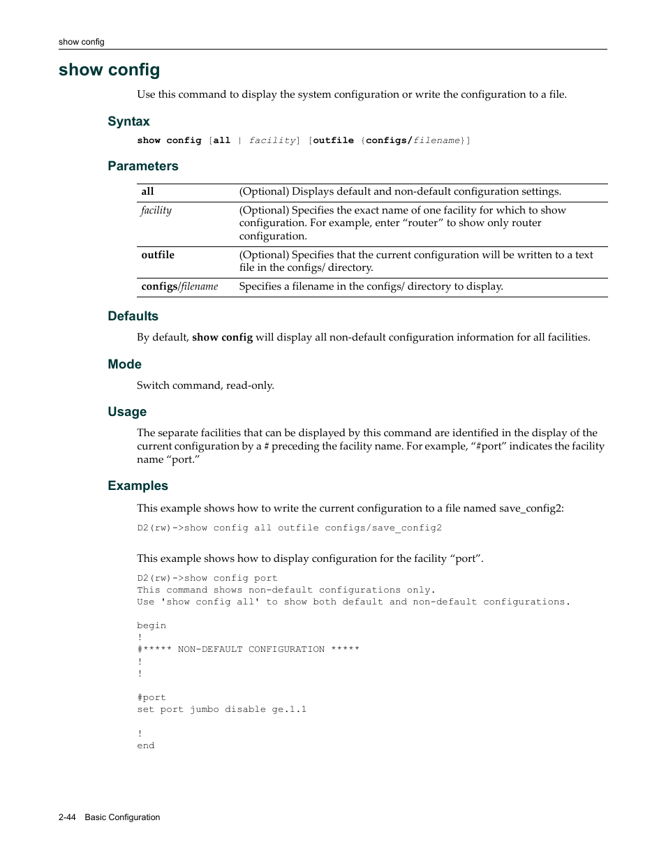 Show config, Show config -44 | Enterasys Networks Enterasys D2 D2G124-12P User Manual | Page 82 / 496