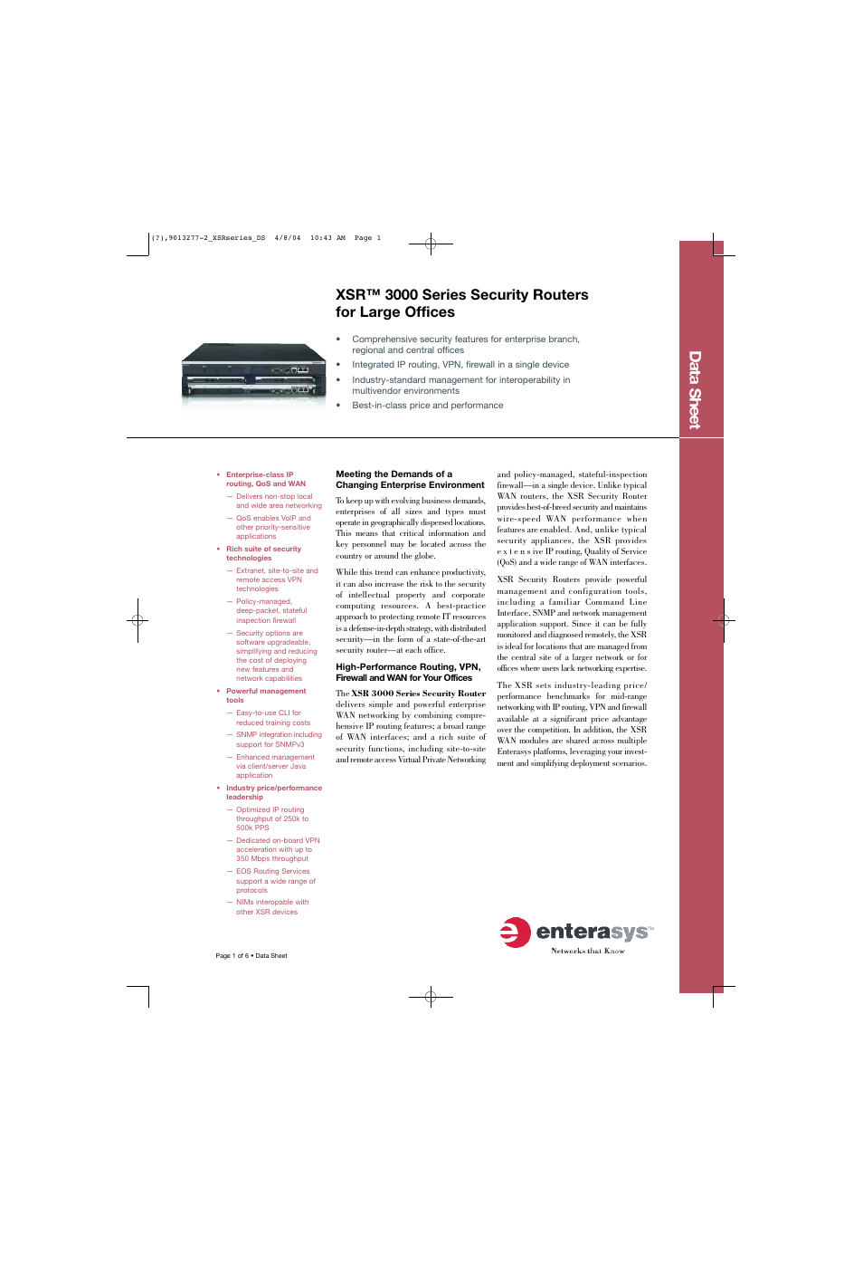 Enterasys Networks XSR 3000 Series User Manual | 6 pages