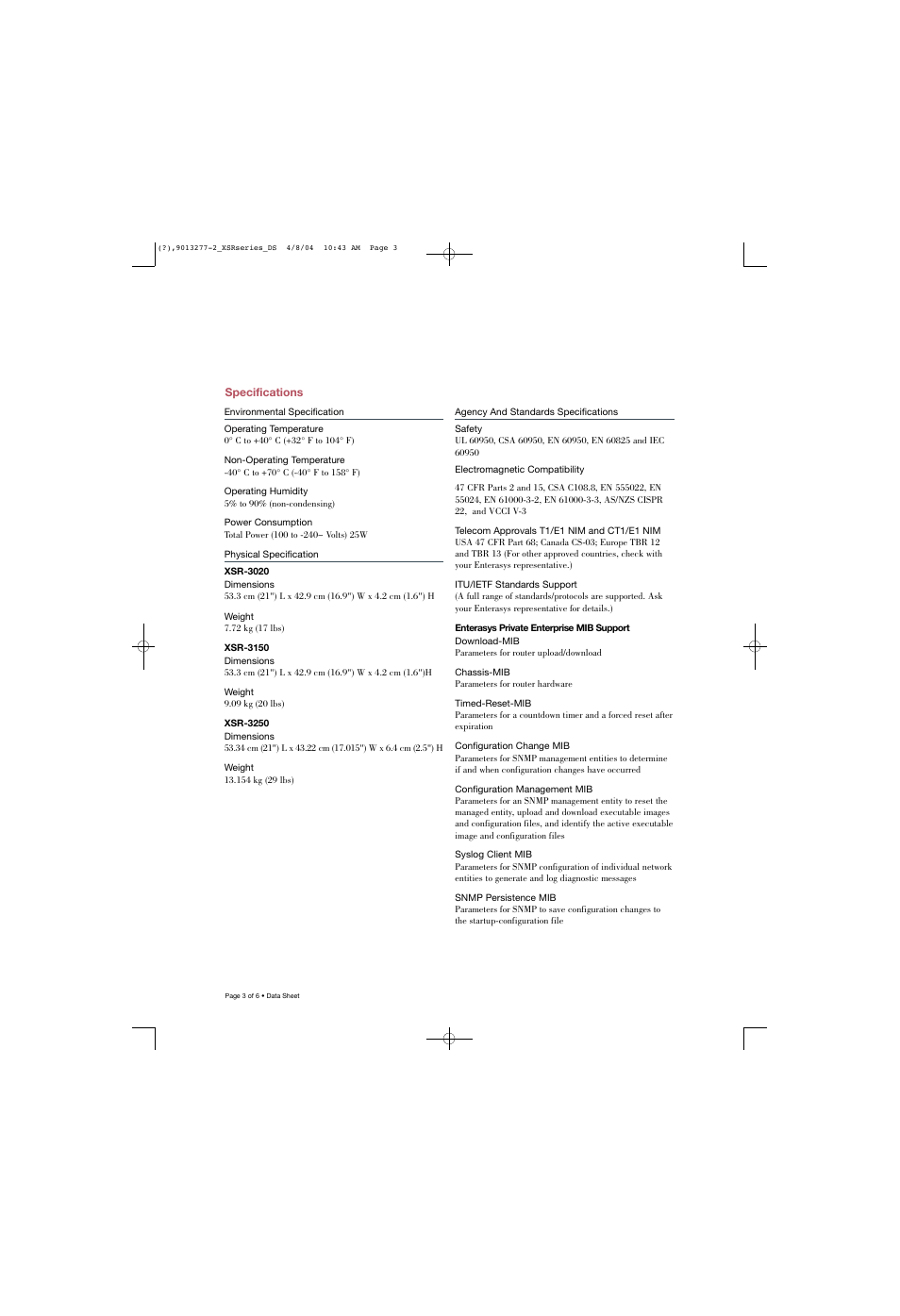 Enterasys Networks XSR 3000 Series User Manual | Page 3 / 6