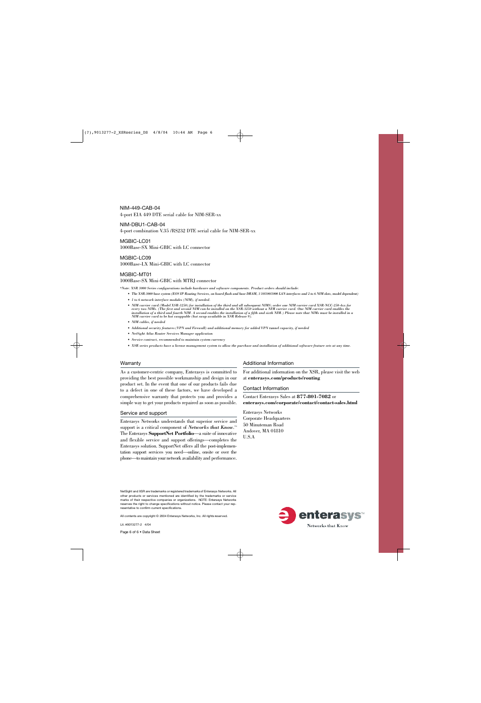 Enterasys Networks XSR 3000 Series User Manual | Page 6 / 6