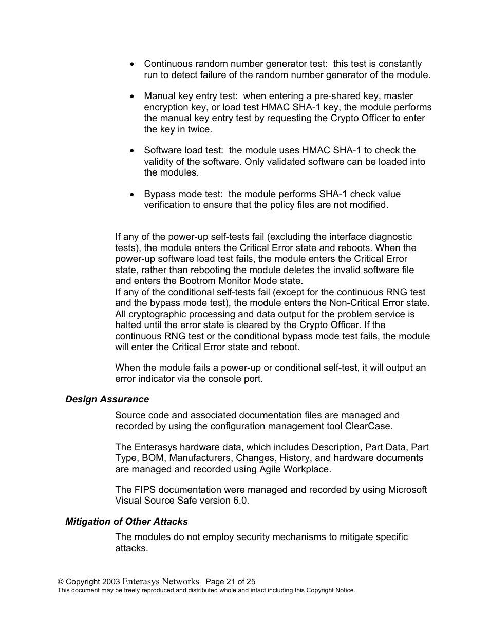 Design assurance, Mitigation of other attacks, Esign | Ssurance, Itigation of, Ther, Ttacks | Enterasys Networks XSR-1805 User Manual | Page 21 / 25
