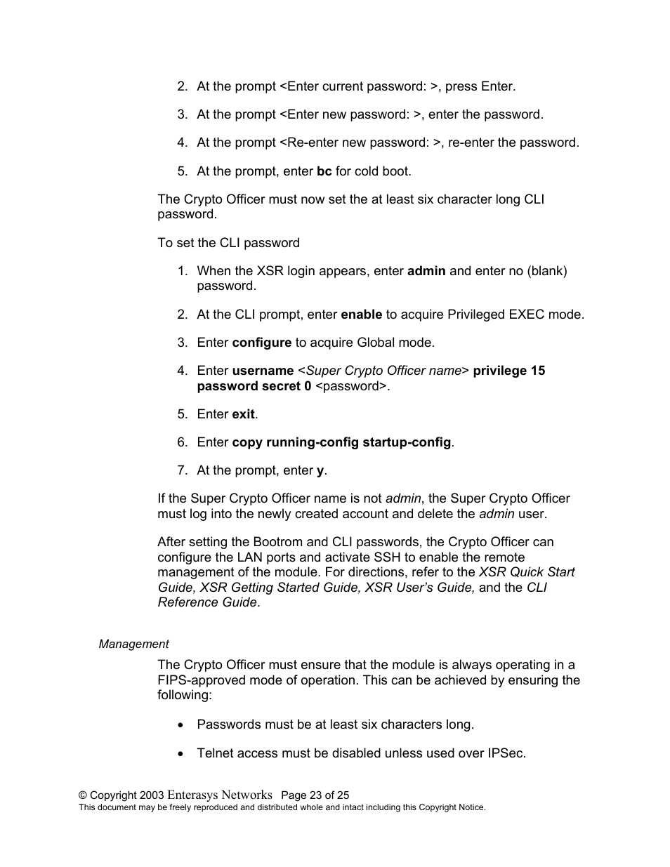 Management | Enterasys Networks XSR-1805 User Manual | Page 23 / 25