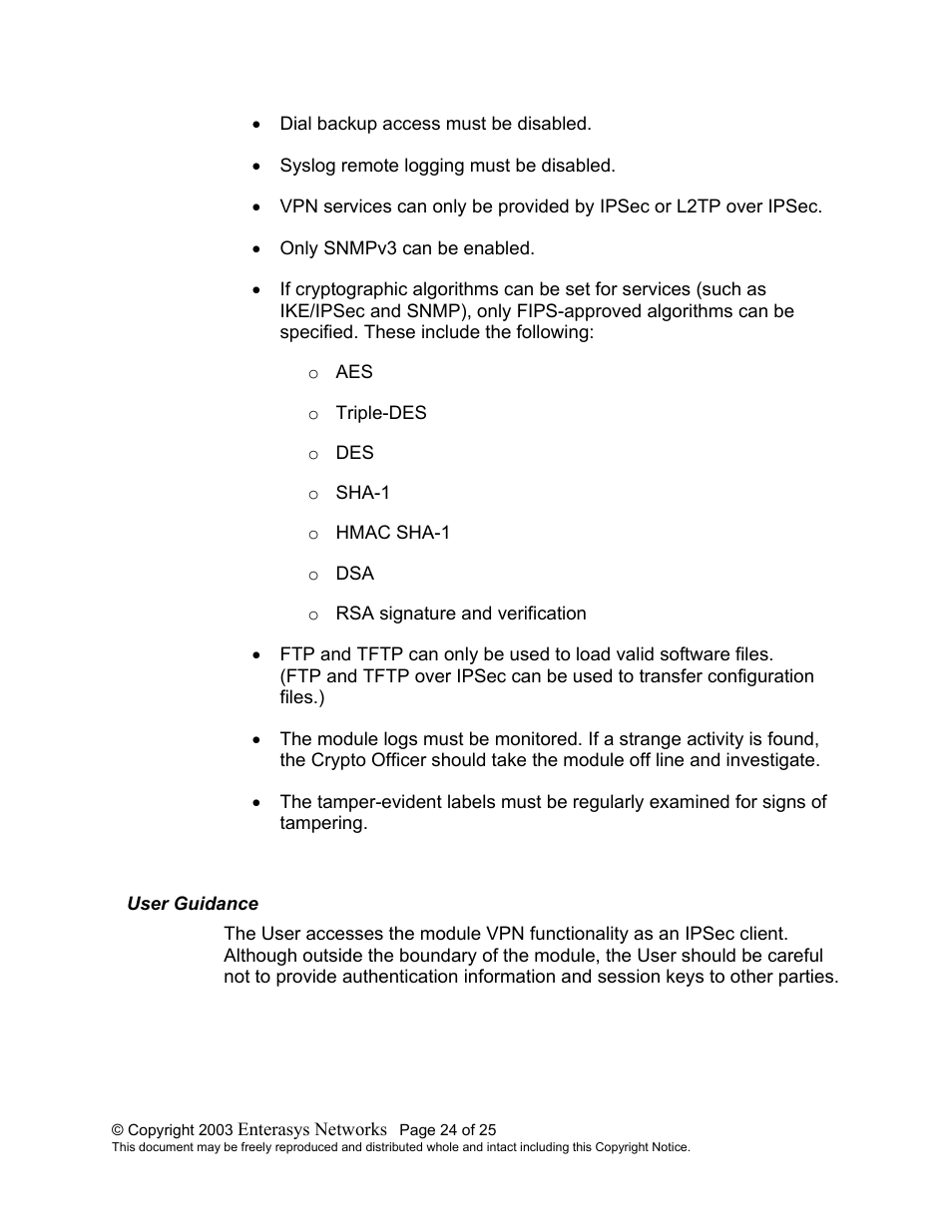 User guidance, Uidance | Enterasys Networks XSR-1805 User Manual | Page 24 / 25