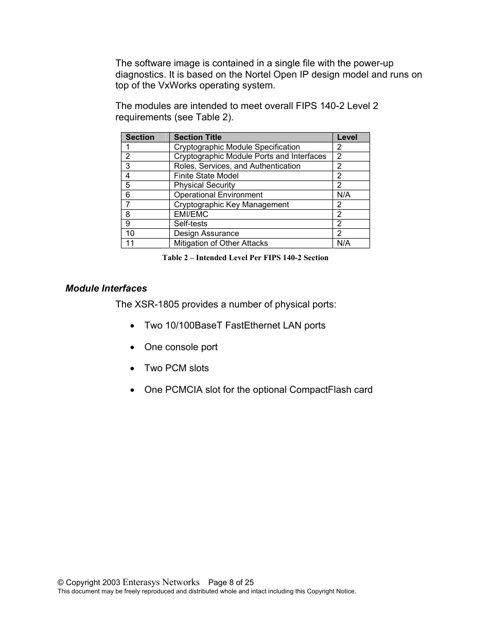 Module interfaces, Odule, Nterfaces | Enterasys Networks XSR-1805 User Manual | Page 8 / 25