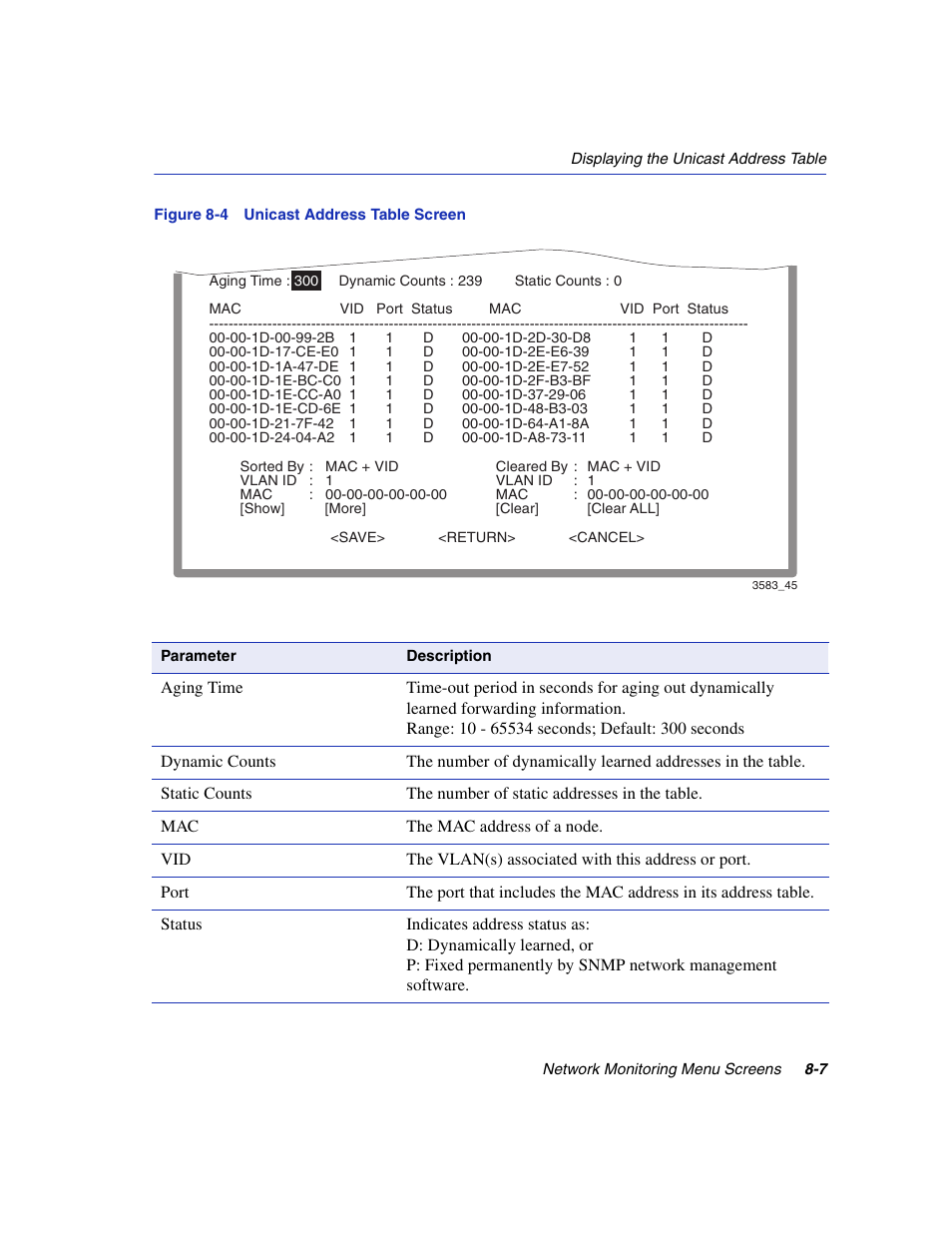 Unicast address table screen | Enterasys Networks 5H1XX User Manual | Page 103 / 144