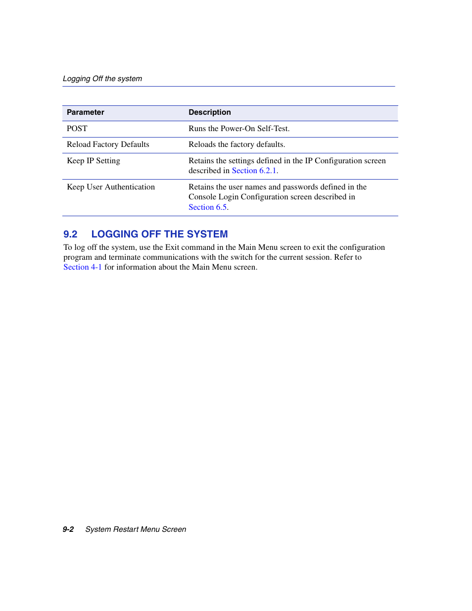 2 logging off the system, Logging off the system -2, Exit | Enterasys Networks 5H1XX User Manual | Page 108 / 144
