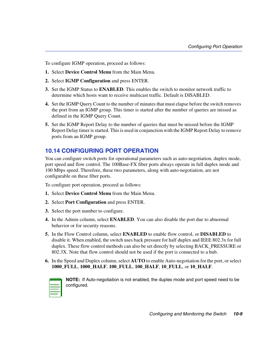 14 configuring port operation, Configuring port operation -9, Section 10.14 | Enterasys Networks 5H1XX User Manual | Page 117 / 144