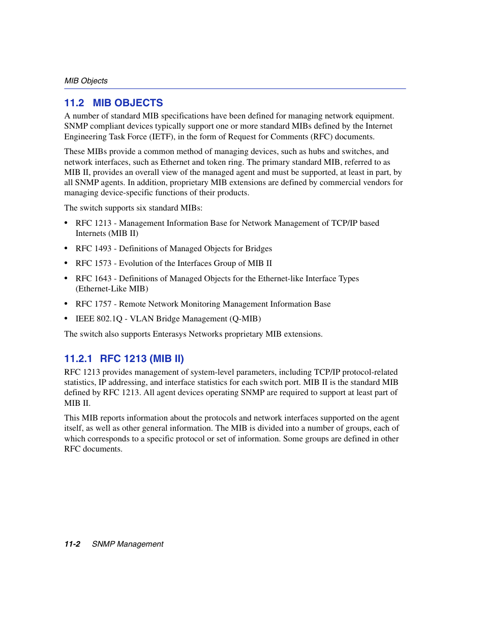 2 mib objects, 1 rfc 1213 (mib ii), Rfc 1213 (mib ii) -2 | Enterasys Networks 5H1XX User Manual | Page 124 / 144