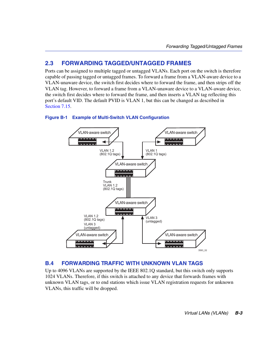 3 forwarding tagged/untagged frames, B.4 forwarding traffic with unknown vlan tags | Enterasys Networks 5H1XX User Manual | Page 135 / 144