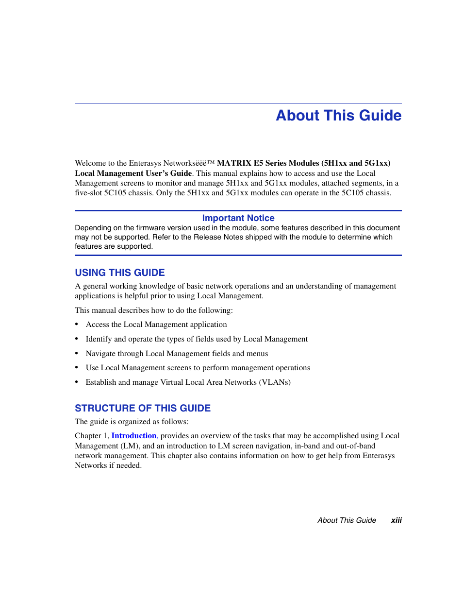 About this guide, Using this guide, Structure of this guide | Enterasys Networks 5H1XX User Manual | Page 15 / 144