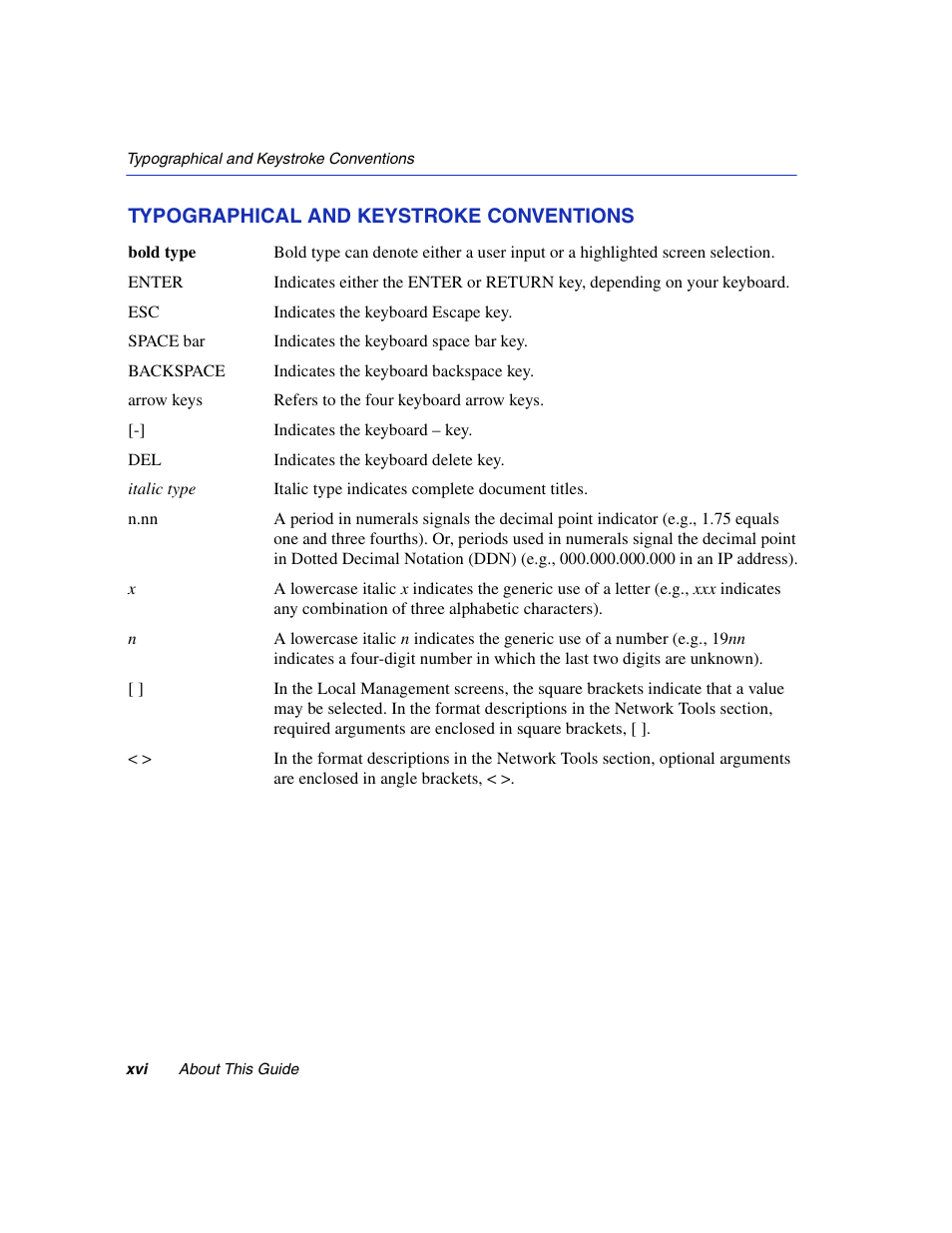 Typographical and keystroke conventions | Enterasys Networks 5H1XX User Manual | Page 18 / 144