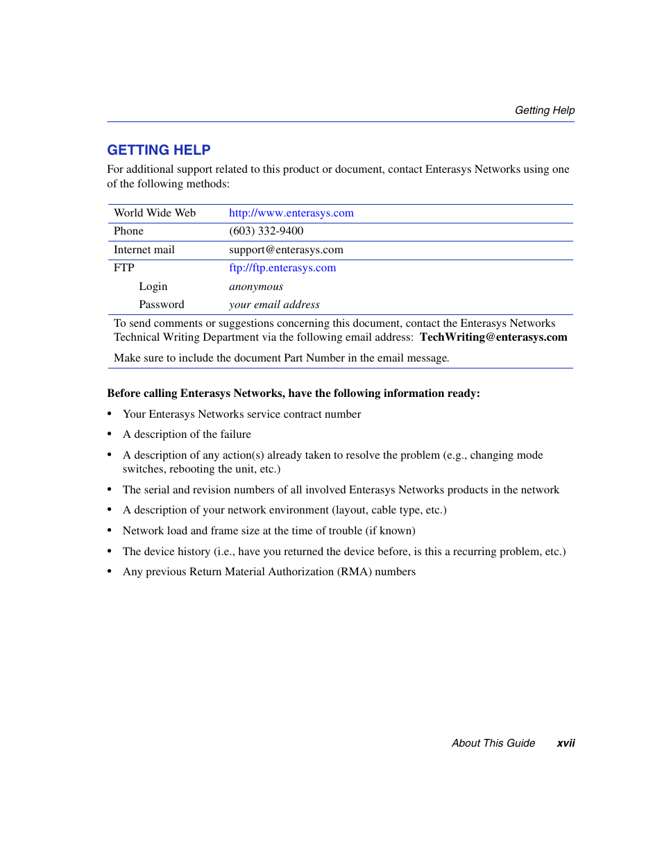 Getting help | Enterasys Networks 5H1XX User Manual | Page 19 / 144