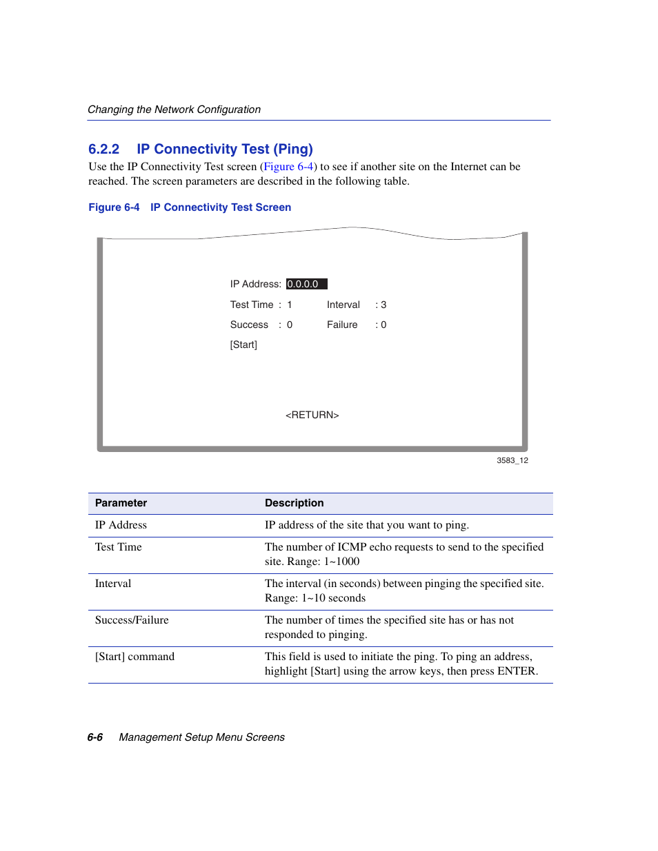 2 ip connectivity test (ping), Ip connectivity test (ping) -6, Ip connectivity test screen | Ip connectivity test (ping) | Enterasys Networks 5H1XX User Manual | Page 48 / 144