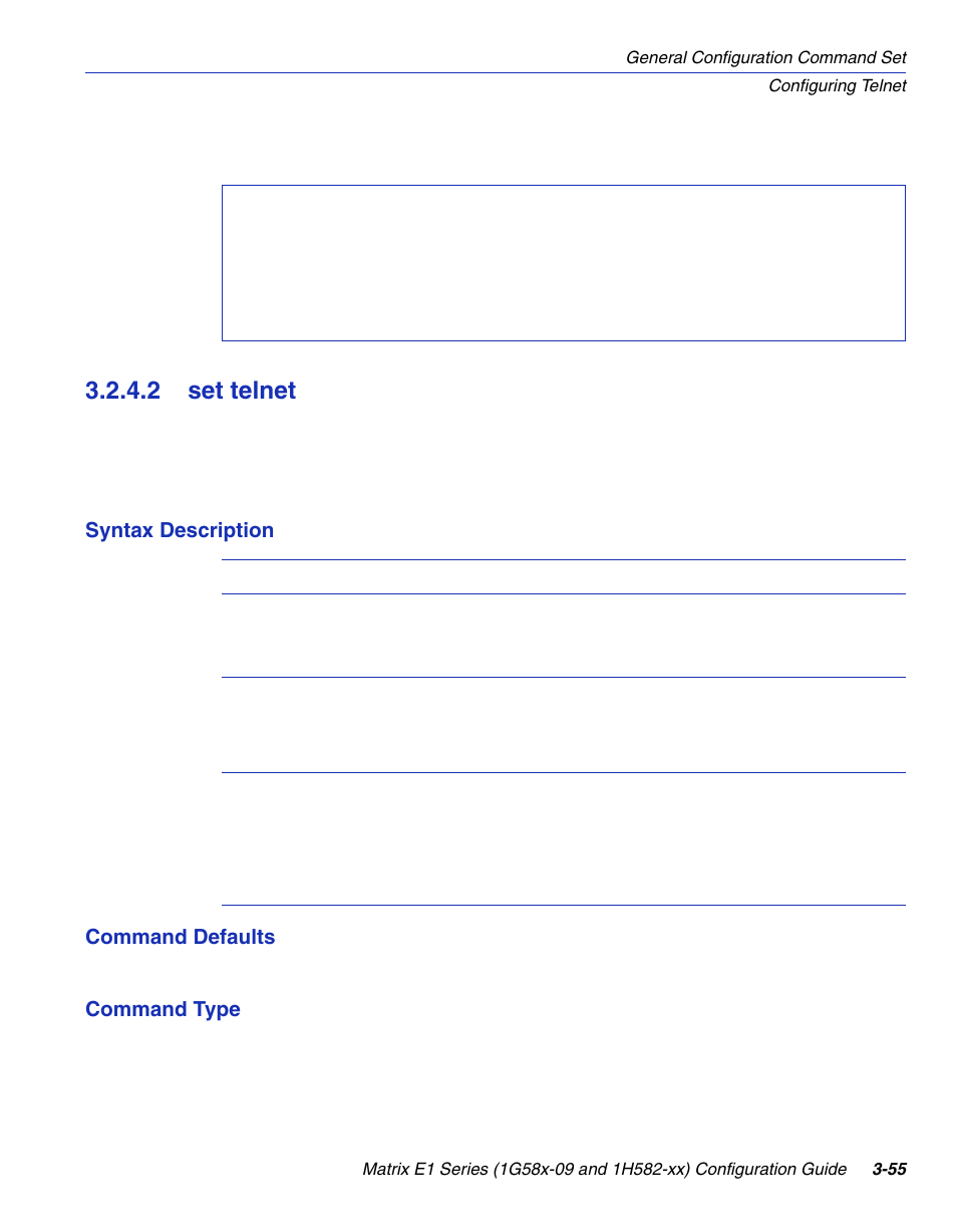 2 set telnet, Set telnet -55, Section 3.2.4.2 | Enterasys Networks 1G58x-09 User Manual | Page 103 / 808