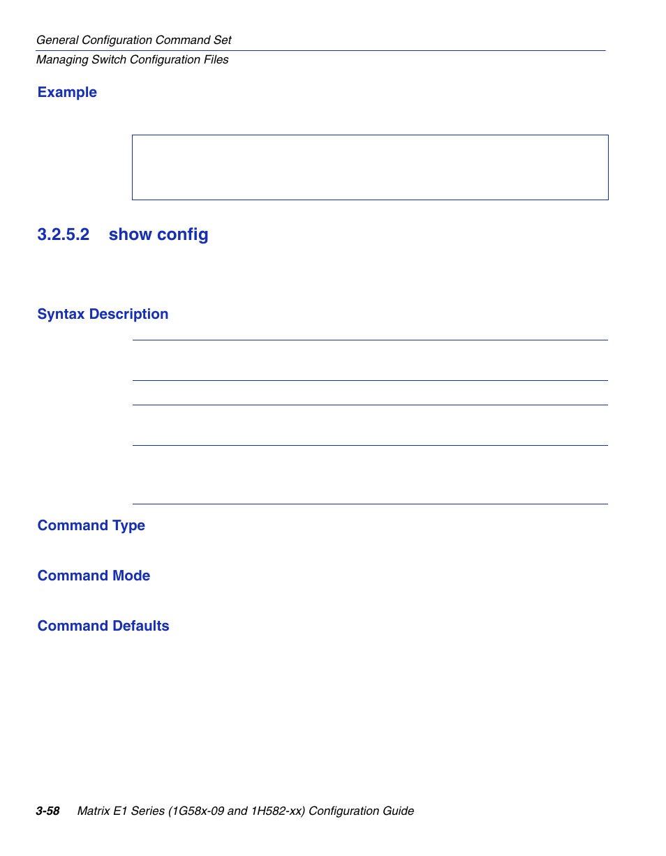 2 show config, Show config -58, Section 3.2.5.2 | Enterasys Networks 1G58x-09 User Manual | Page 106 / 808