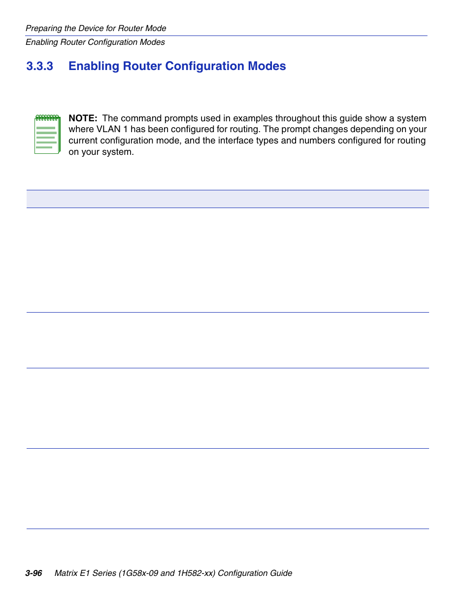 3 enabling router configuration modes, Enabling router configuration modes -96, Router cli configuration modes | Table 3-10, Section 3.3.3 | Enterasys Networks 1G58x-09 User Manual | Page 144 / 808