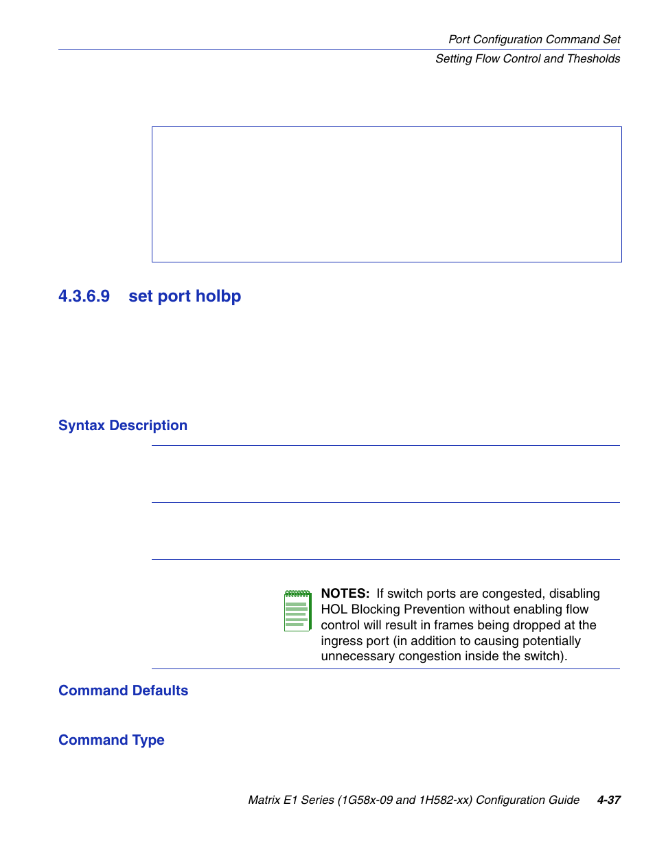 9 set port holbp, Set port holbp -37, Section 4.3.6.9 | Enterasys Networks 1G58x-09 User Manual | Page 183 / 808