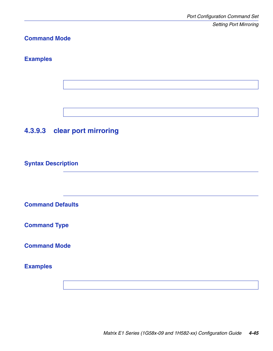 3 clear port mirroring, Clear port mirroring -45, Section 4.3.9.3 | Enterasys Networks 1G58x-09 User Manual | Page 191 / 808