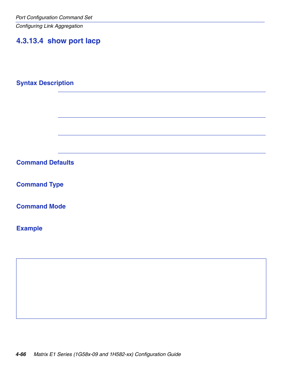 4 show port lacp, Show port lacp -66, Show port lacp | Section 4.3.13.4 | Enterasys Networks 1G58x-09 User Manual | Page 212 / 808