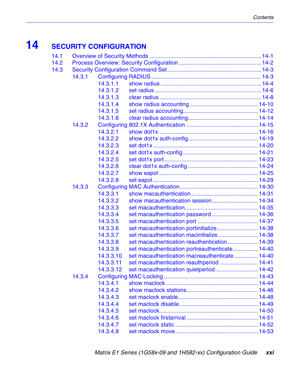 Security configuration | Enterasys Networks 1G58x-09 User Manual | Page 23 / 808