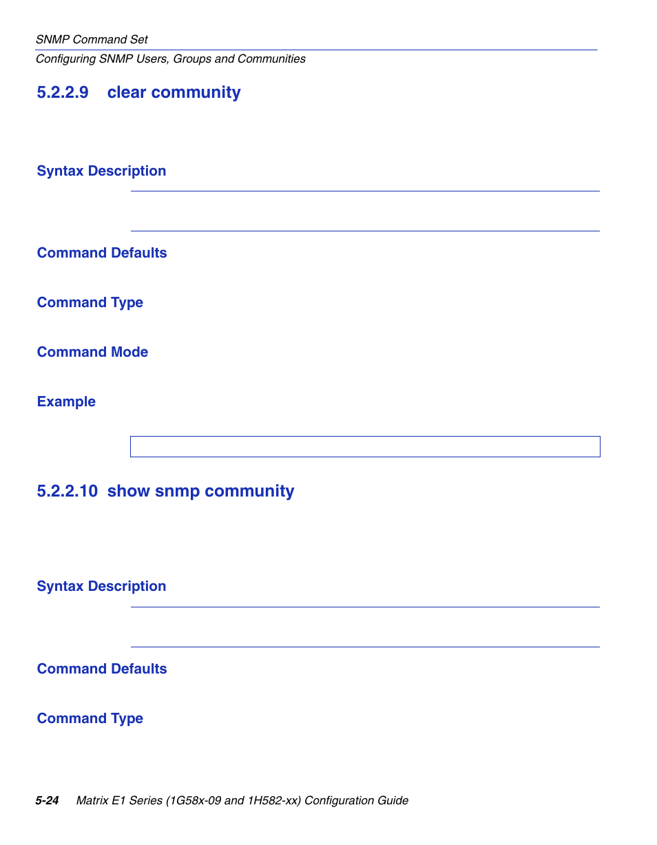 9 clear community, 10 show snmp community, Clear community -24 | Show snmp community -24, Clear community, Section 5.2.2.9, Section 5.2.2.10 | Enterasys Networks 1G58x-09 User Manual | Page 246 / 808