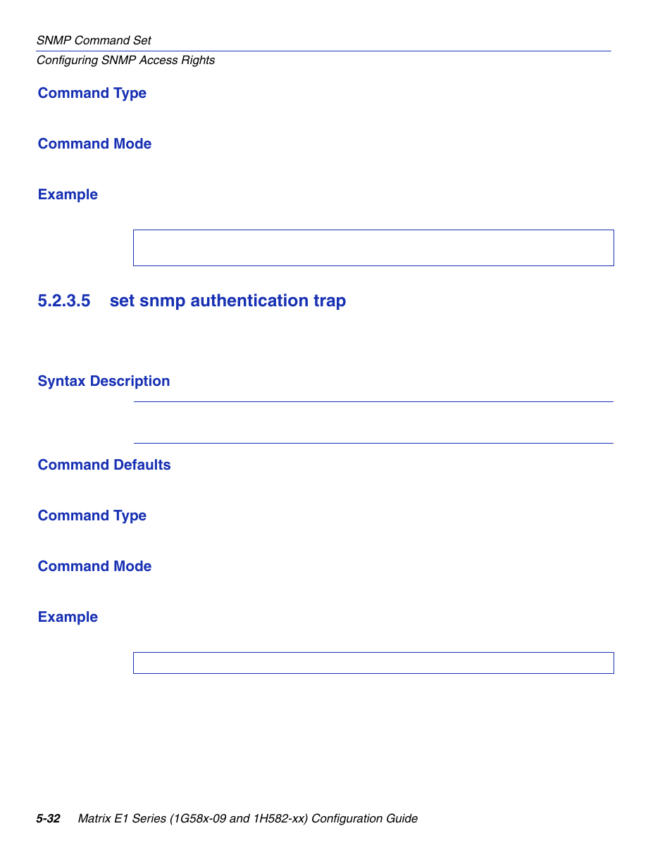 5 set snmp authentication trap, Set snmp authentication trap -32, Set snmp authenticationtrap | Section 5.2.3.5 | Enterasys Networks 1G58x-09 User Manual | Page 254 / 808