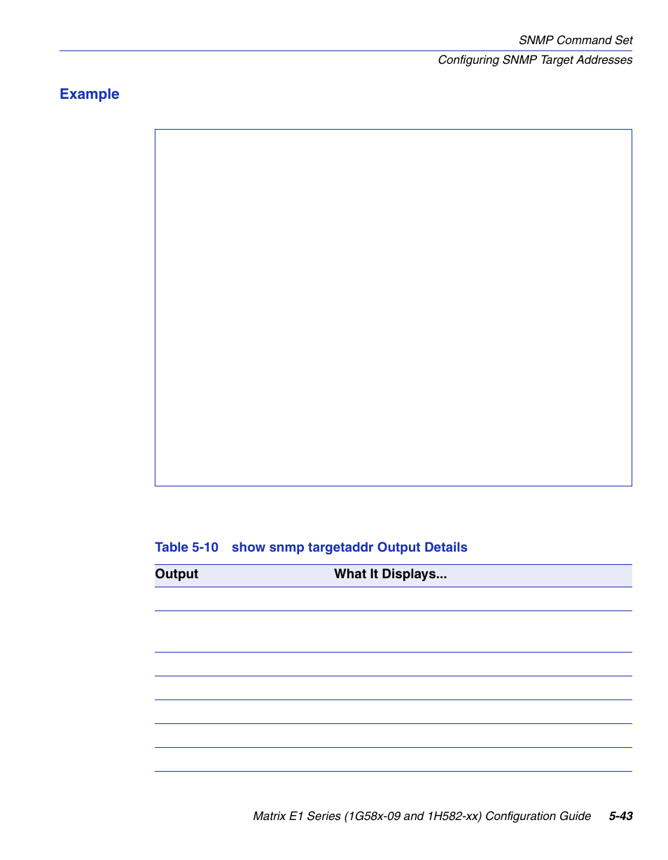 Show snmp targetaddr output details | Enterasys Networks 1G58x-09 User Manual | Page 265 / 808