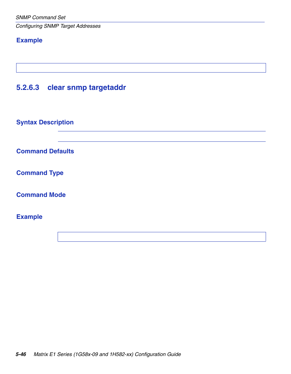 3 clear snmp targetaddr, Clear snmp targetaddr -46, Section 5.2.6.3 | Enterasys Networks 1G58x-09 User Manual | Page 268 / 808