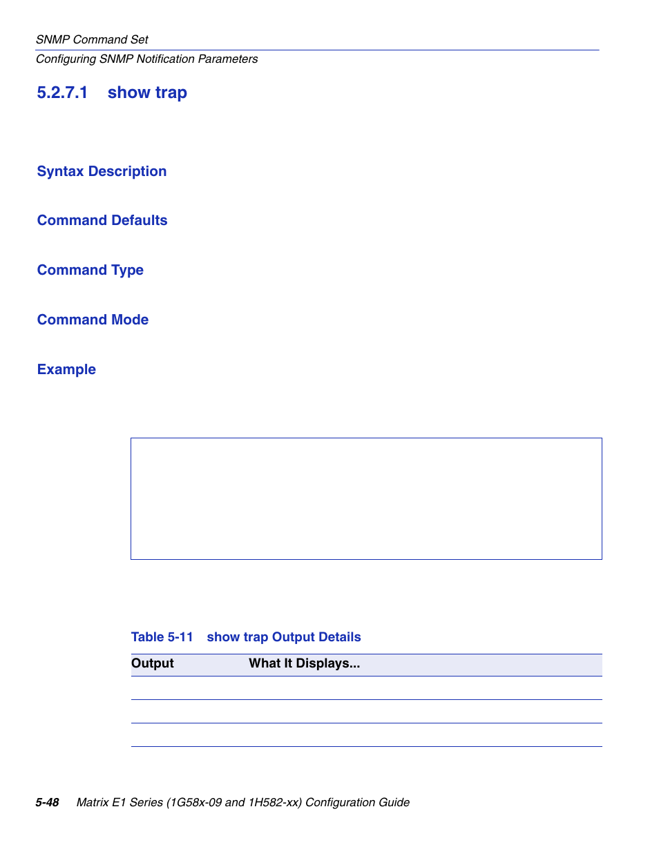 1 show trap, Show trap -48, Show trap output details | Show trap, Section 5.2.7.1 | Enterasys Networks 1G58x-09 User Manual | Page 270 / 808