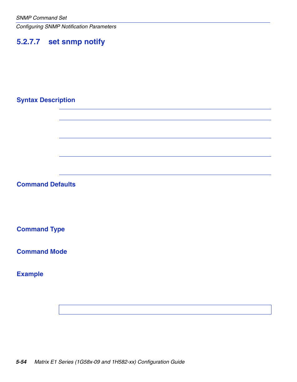 7 set snmp notify, Set snmp notify -54, Section 5.2.7.7 | Enterasys Networks 1G58x-09 User Manual | Page 276 / 808